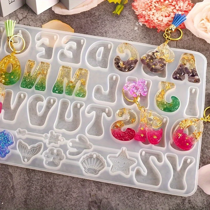 Silicone Epoxy Resin Molds Set - DIY 키체인용 알파벳 역방향 문자 모양의