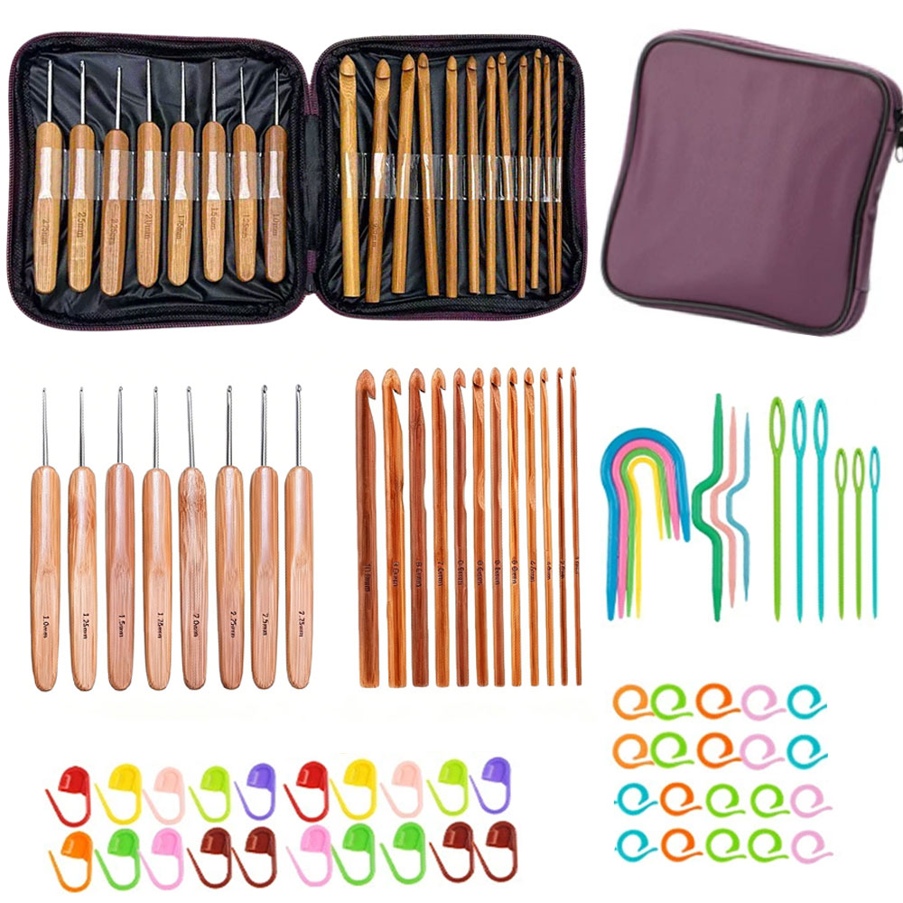 Craft Tools - 74개 대나무 코바늘 세트, 휴대용 보관
