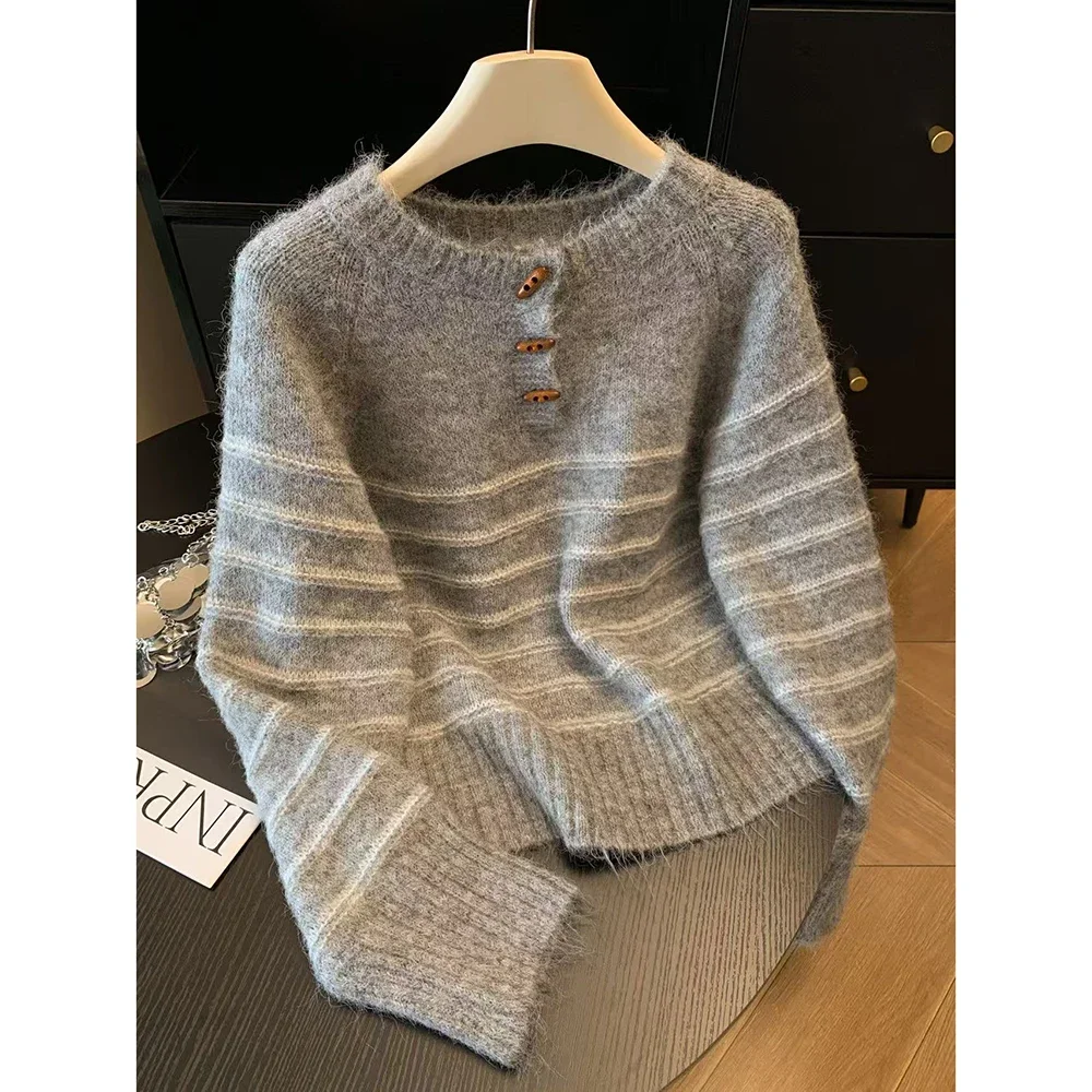 Embroidery - 가을 겨울 여성용 스트라이프 울 캐시미어