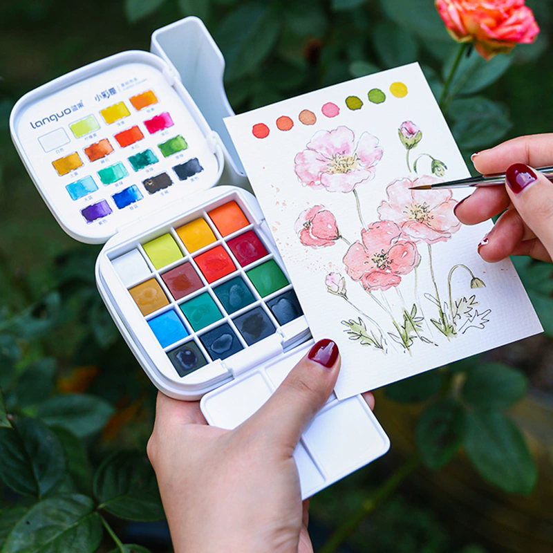 Watercolor Paint Set Solid Pigment - LANGUO 16색 수채화 물감 세트 여행용