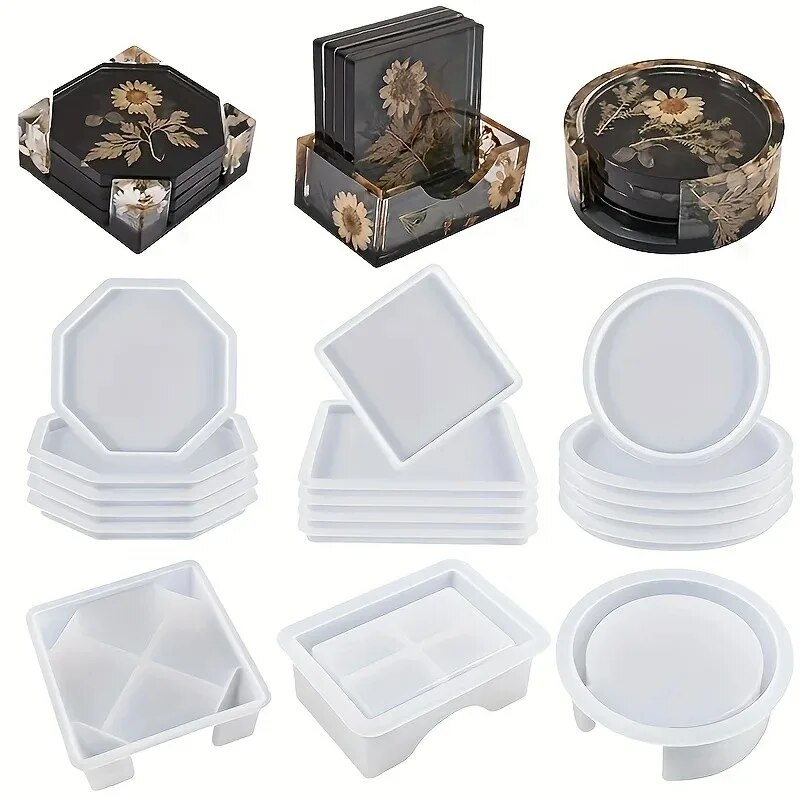 Silicone Epoxy Resin Molds Set - 코스터 수지 금형 세트에는 1pc 코스터