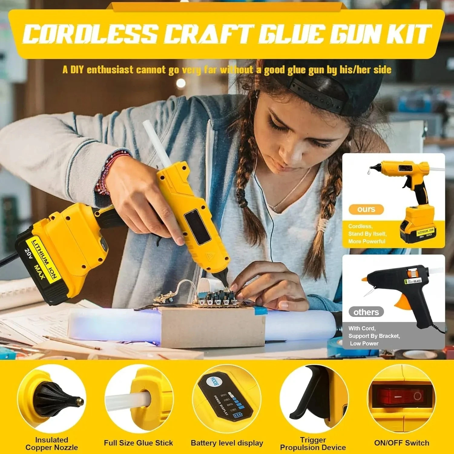 무선 전기 핸드헬드 핫 글루건 수리 DIY 도구 핫멜트 - Hot Melt Glue Gun Cordless 리뷰 및 가격