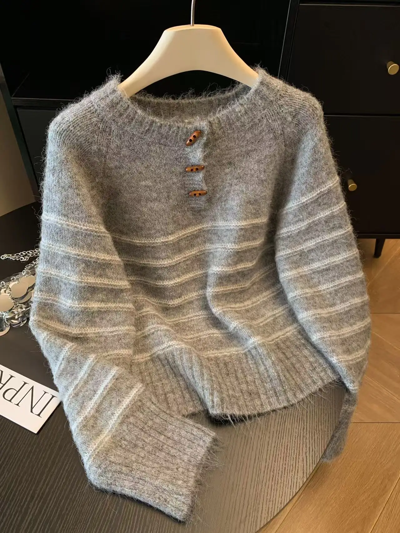 가을 겨울 여성용 스트라이프 울 캐시미어 스웨터, 루즈 - Embroidery 리뷰 및 가격