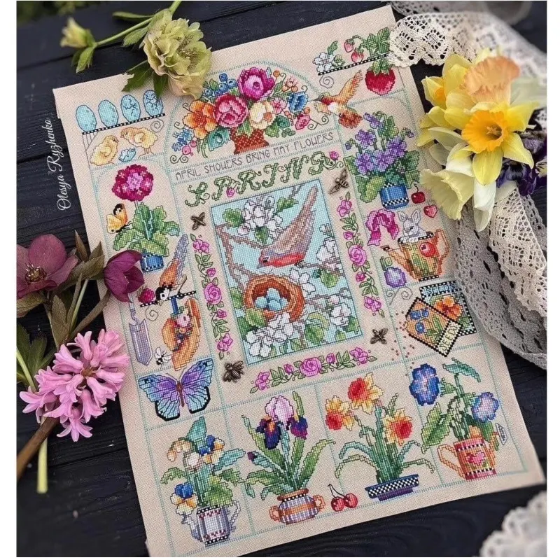 【CC2937 Spring Garden】 초보자용 DI - Cross Stitch Stamped Kits Beginners 리뷰 및 가격